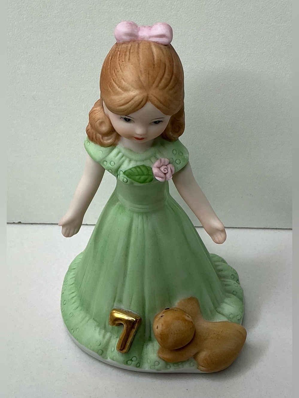 Green Porcelain Girl Figurine Toy with Puppy - Decorative Kids Toy